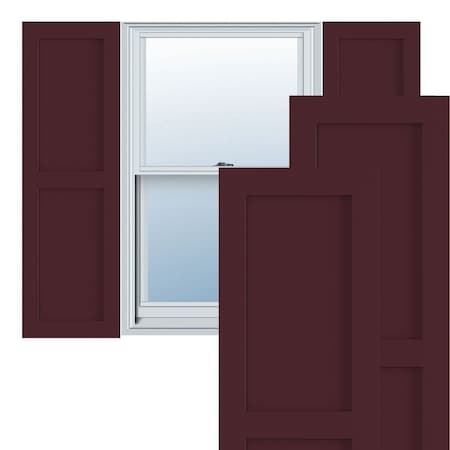 True Fit PVC Two Equal Flat Panel Shutters, Wine Red, 18W X 34H